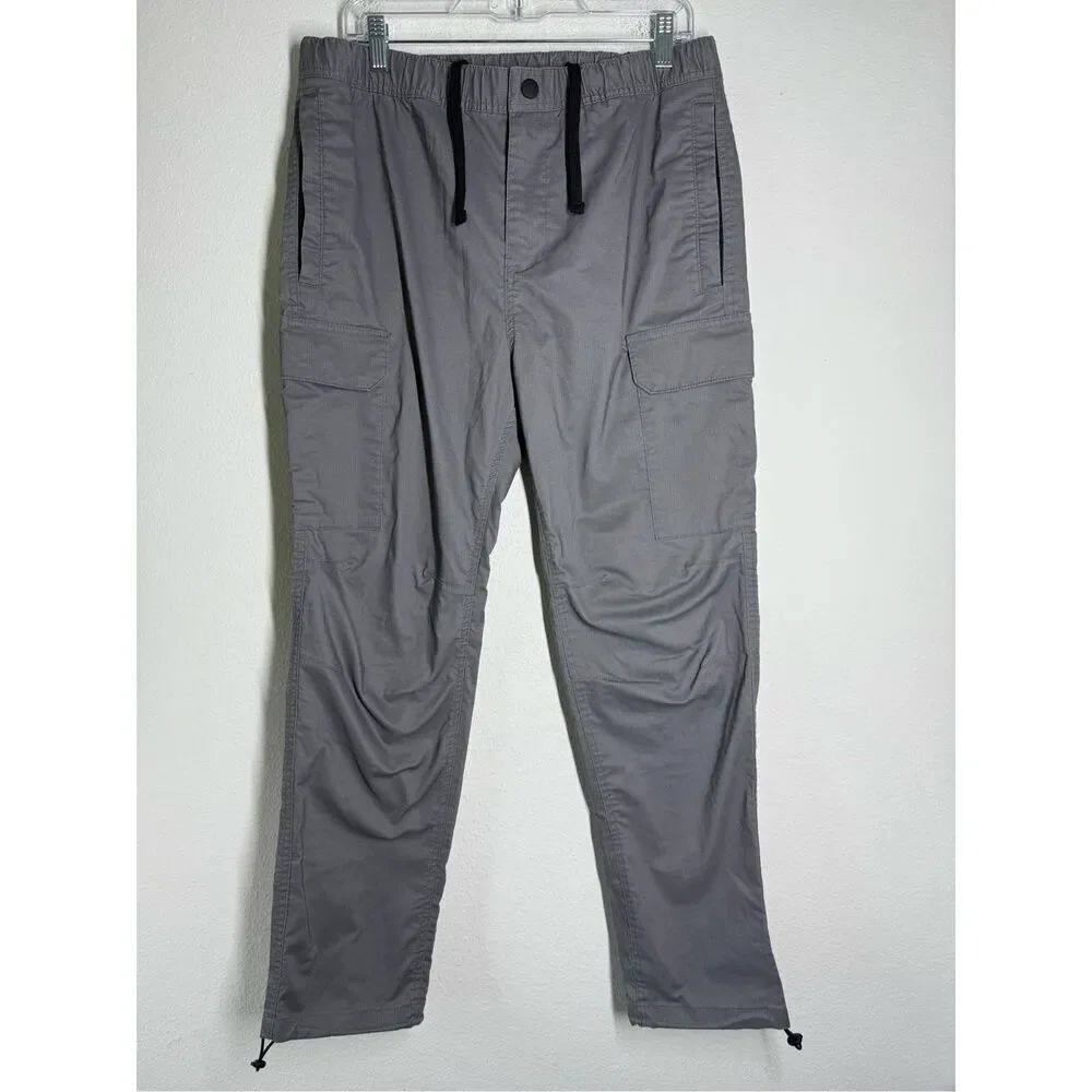 H&M Men’s Regular Fit Cargo Pants Gray Black Drawstring Cotton Blend Sz M